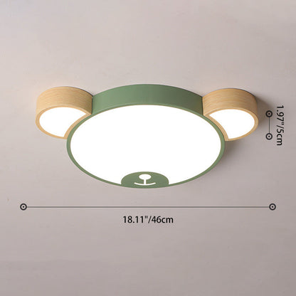 Contemporary Creative Macaron Kids Bear Round Iron Acrylic LED Flush Mount Ceiling Light For Bedroom