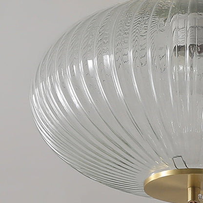 Traditional Chinese Cylinder Oval Copper Glass 1-Light Semi-Flush Mount Ceiling Light For Hallway