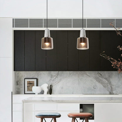 Contemporary Scandinavian Cylinder Marble Glass 1-Light Pendant Light For Bedroom