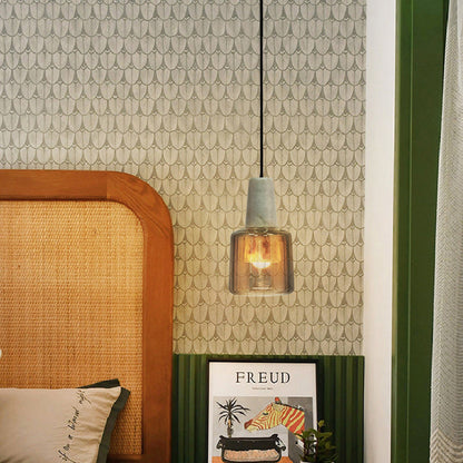 Contemporary Scandinavian Cylinder Marble Glass 1-Light Pendant Light For Bedroom