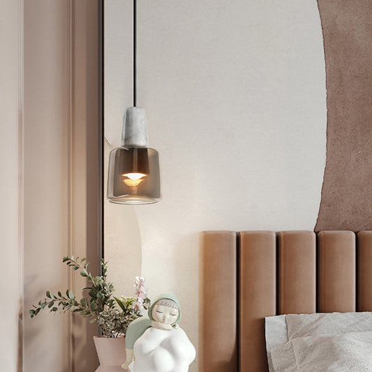 Contemporary Scandinavian Cylinder Marble Glass 1-Light Pendant Light For Bedroom