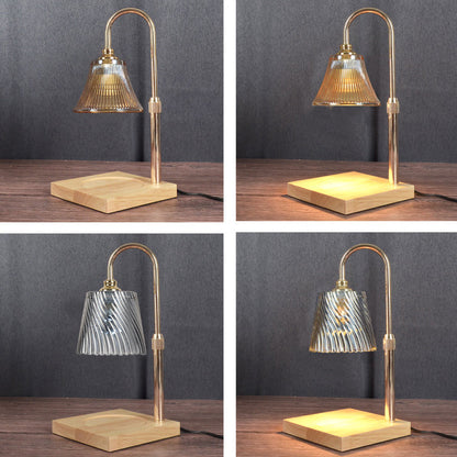 Modern Minimalist Round Cone Trapezoid Iron Wood Glass 1-Light Melting Wax Table Lamp For Bedroom