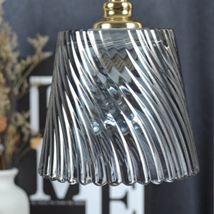 Modern Minimalist Round Cone Trapezoid Iron Wood Glass 1-Light Melting Wax Table Lamp For Bedroom