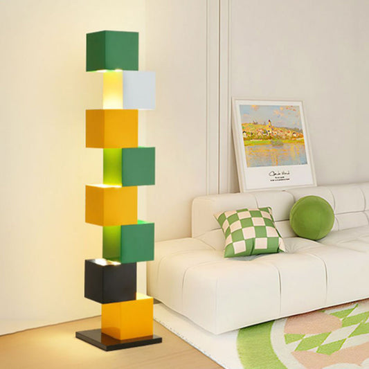Contemporary Scandinavian Staggered Square Rectangle Linear Iron Acrylic LED Standing Floor Lamp For Living Room