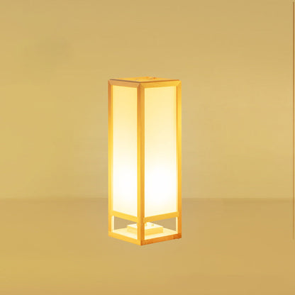 Traditional Japanese Square Rectangle Wood Acrylic 1-Light Standing Floor Lamp For Living Room