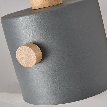 Contemporary Scandinavian Macaron Round Cylinder Iron Wood 1-Light Pendant Light For Bedroom
