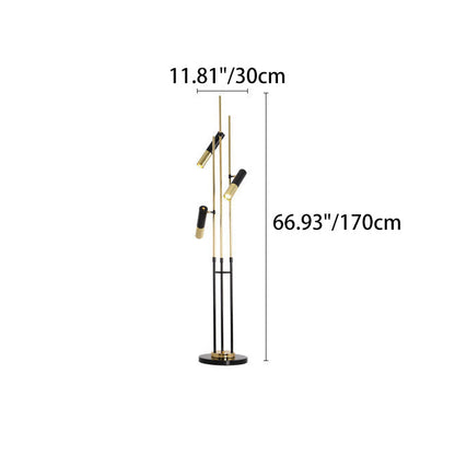 Modern Minimalist Linear Cylinder Hardware Aluminum 3-Light Spotlight Standing Floor Lamp For Living Room