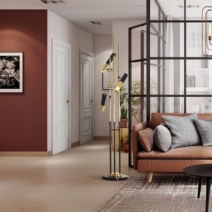 Modern Minimalist Linear Cylinder Hardware Aluminum 3-Light Spotlight Standing Floor Lamp For Living Room