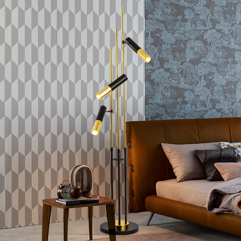 Modern Minimalist Linear Cylinder Hardware Aluminum 3-Light Spotlight Standing Floor Lamp For Living Room