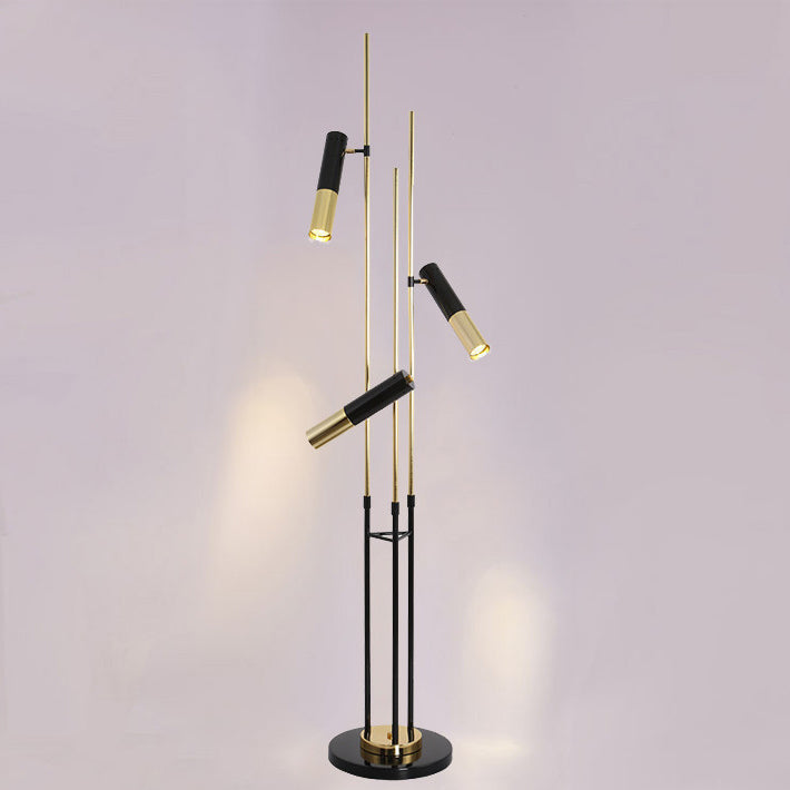 Modern Minimalist Linear Cylinder Hardware Aluminum 3-Light Spotlight Standing Floor Lamp For Living Room