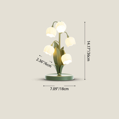 Contemporary Creative Bell Orchid Flower Round Iron PC 5-Light Table Lamp For Bedroom