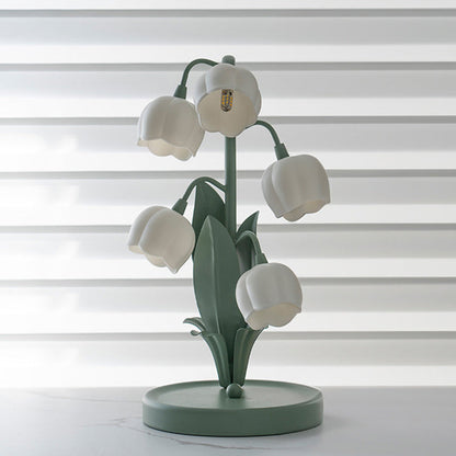 Contemporary Creative Bell Orchid Flower Round Iron PC 5-Light Table Lamp For Bedroom