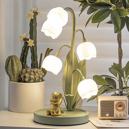 Contemporary Creative Bell Orchid Flower Round Iron PC 5-Light Table Lamp For Bedroom