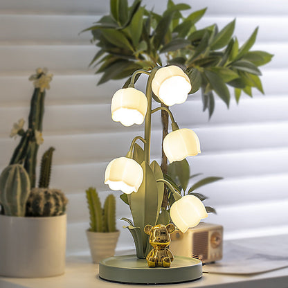 Contemporary Creative Bell Orchid Flower Round Iron PC 5-Light Table Lamp For Bedroom