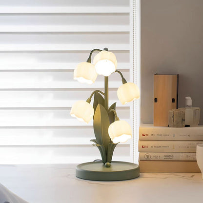 Contemporary Creative Bell Orchid Flower Round Iron PC 5-Light Table Lamp For Bedroom