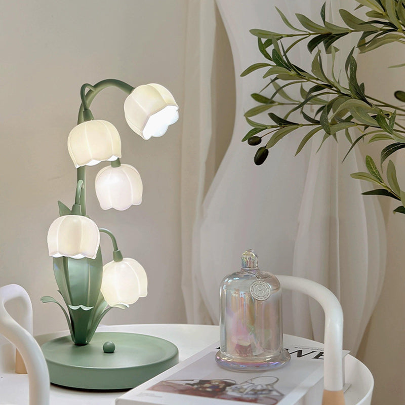 Contemporary Creative Bell Orchid Flower Round Iron PC 5-Light Table Lamp For Bedroom