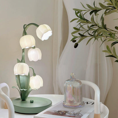 Contemporary Creative Bell Orchid Flower Round Iron PC 5-Light Table Lamp For Bedroom