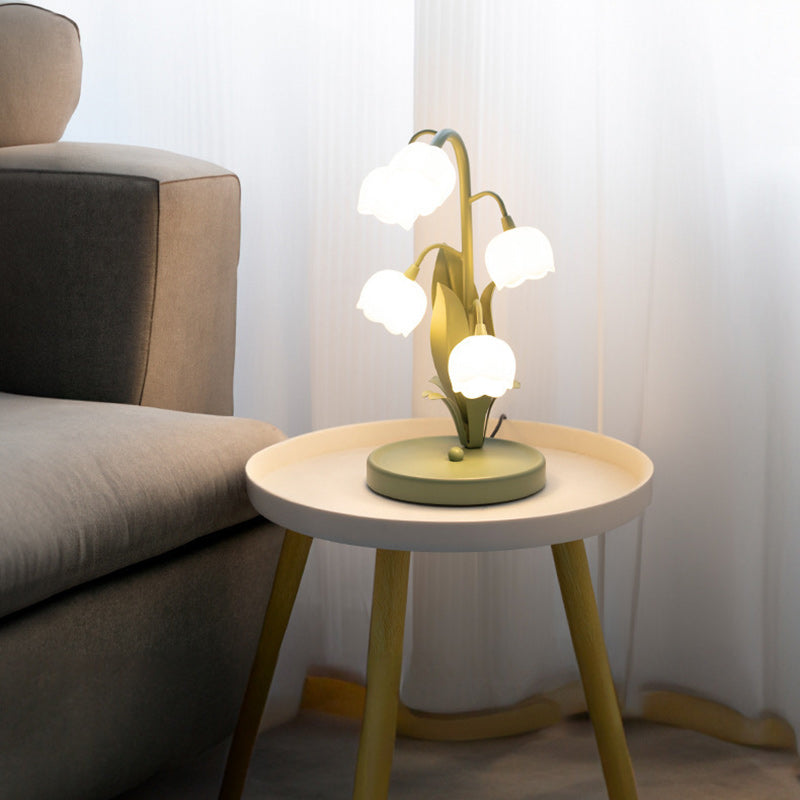 Contemporary Creative Bell Orchid Flower Round Iron PC 5-Light Table Lamp For Bedroom