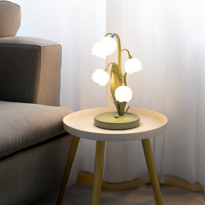 Contemporary Creative Bell Orchid Flower Round Iron PC 5-Light Table Lamp For Bedroom