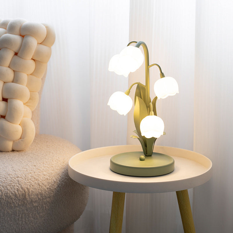 Contemporary Creative Bell Orchid Flower Round Iron PC 5-Light Table Lamp For Bedroom
