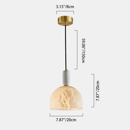 Modern Mid-Century Round Semi-circle Oval Copper Marble 1-Light Pendant Light For Bedroom