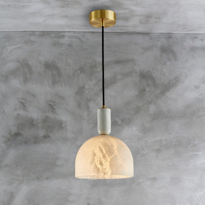 Modern Mid-Century Round Semi-circle Oval Copper Marble 1-Light Pendant Light For Bedroom