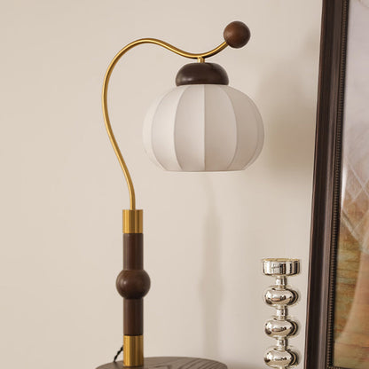 Traditional Vintage Round Oval Ash Wood Silk Aluminum 1-Light Table Lamp For Bedroom