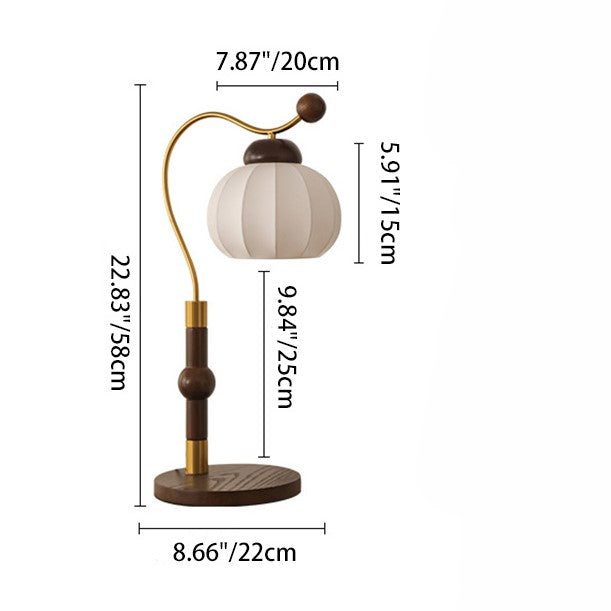 Traditional Vintage Round Oval Ash Wood Silk Aluminum 1-Light Table Lamp For Bedroom
