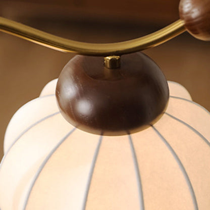 Traditional Vintage Round Oval Ash Wood Silk Aluminum 1-Light Table Lamp For Bedroom