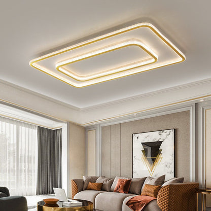 Modern Luxury Round Square Rectangle Copper Acrylic LED Flush Mount Ceiling Light For Bedroom