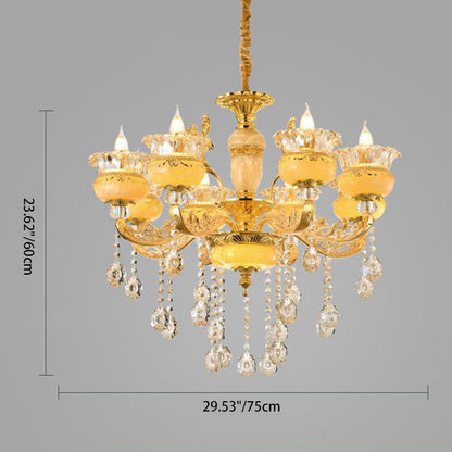 Modern Luxury Tassel Candle Round Gold Jade Crystal 6/8/10 Light Chandelier For Living Room