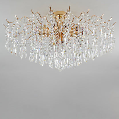 Modern Luxury Tassel Round Iron Crystal 6/10/12/14 Light Semi-Flush Mount Ceiling Light For Living Room