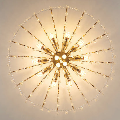 Modern Luxury Tassel Round Iron Crystal 6/10/12/14 Light Semi-Flush Mount Ceiling Light For Living Room