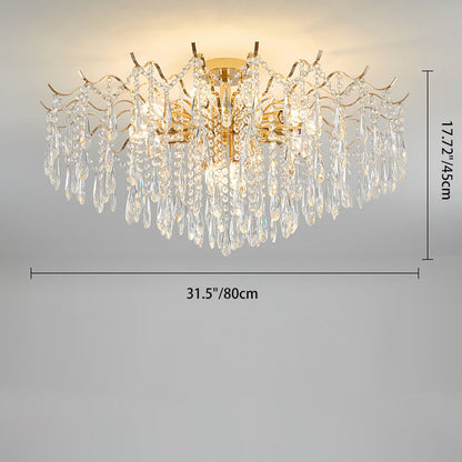 Modern Luxury Tassel Round Iron Crystal 6/10/12/14 Light Semi-Flush Mount Ceiling Light For Living Room