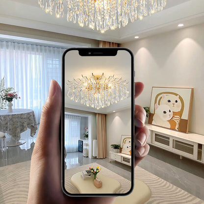 Modern Luxury Tassel Round Iron Crystal 6/10/12/14 Light Semi-Flush Mount Ceiling Light For Living Room