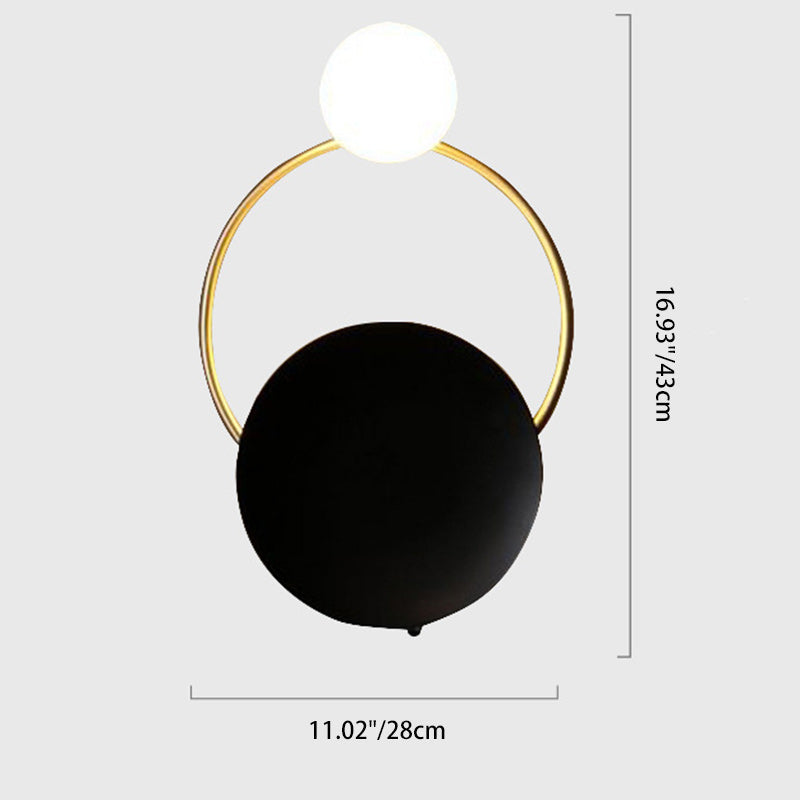 Modern Mid-Century Round Circle Ring Hardware Glass 2-Light Wall Sconce Lamp For Bedroom