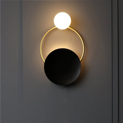 Modern Mid-Century Round Circle Ring Hardware Glass 2-Light Wall Sconce Lamp For Bedroom