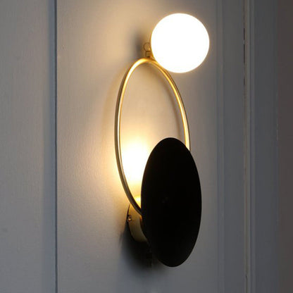 Modern Mid-Century Round Circle Ring Hardware Glass 2-Light Wall Sconce Lamp For Bedroom
