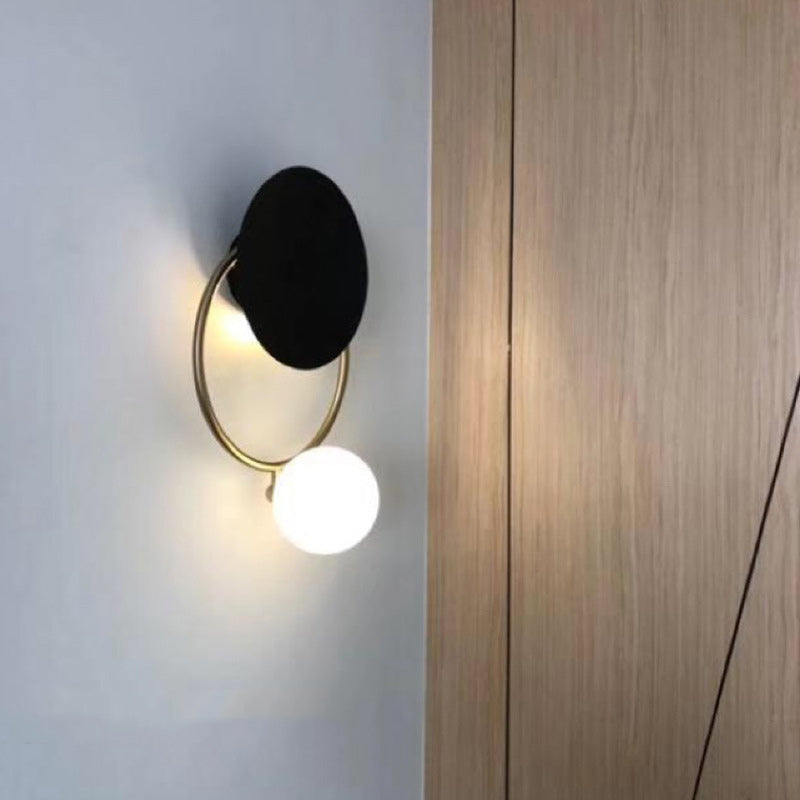 Modern Mid-Century Round Circle Ring Hardware Glass 2-Light Wall Sconce Lamp For Bedroom