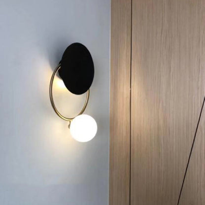Modern Mid-Century Round Circle Ring Hardware Glass 2-Light Wall Sconce Lamp For Bedroom