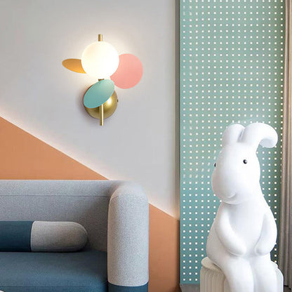Contemporary Creative Kids Macaron Round Iron PVC Glass 1-Light Wall Sconce Lamp For Bedroom