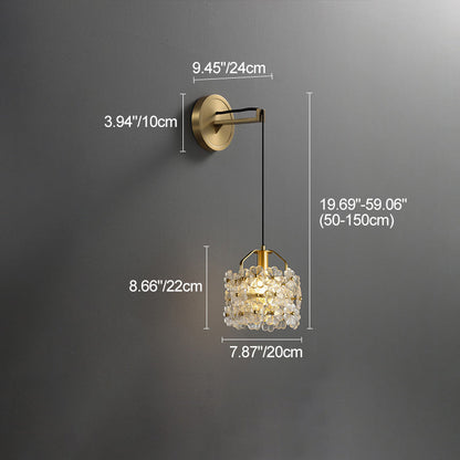 Modern Luxury Romantic Flower Round Cylinder Copper Crystal 1-Light Wall Sconce Lamp For Bedroom