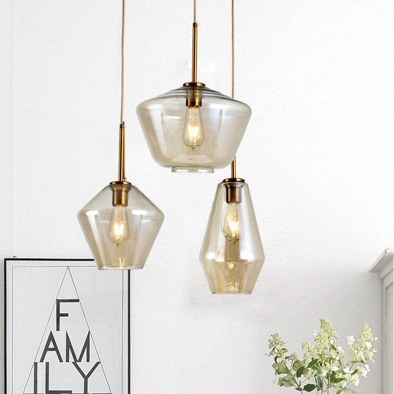 Contemporary Scandinavian Irregular Cylinder Round Oval Hardware Glass 1-Light Pendant Light For Bedroom