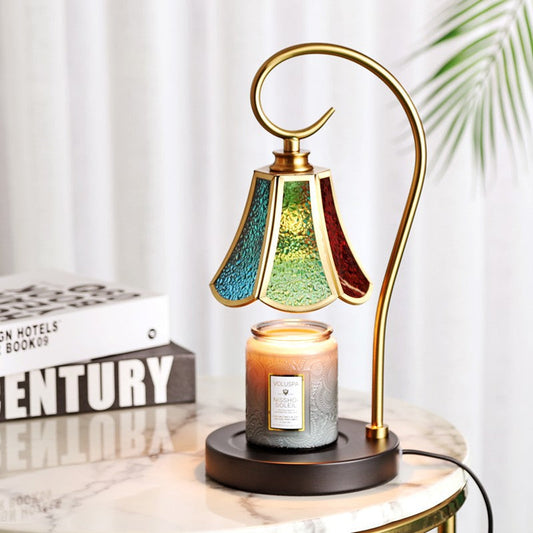 Traditional Rustic Liftable Lace Cone Iron Glass 1-Light Melting Wax Table Lamp For Bedroom