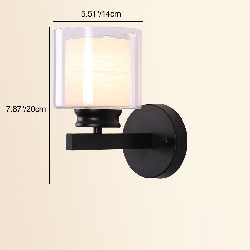 Modern Minimalist Round Cylinder Iron Glass 1-Light Wall Sconce Lamp For Bedroom