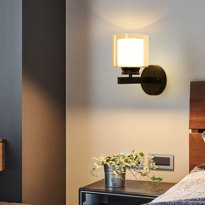 Modern Minimalist Round Cylinder Iron Glass 1-Light Wall Sconce Lamp For Bedroom