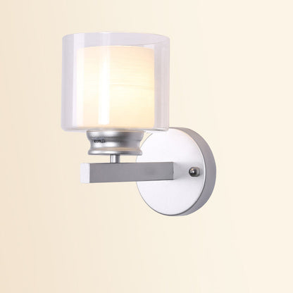 Modern Minimalist Round Cylinder Iron Glass 1-Light Wall Sconce Lamp For Bedroom