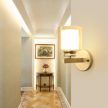 Modern Minimalist Round Cylinder Iron Glass 1-Light Wall Sconce Lamp For Bedroom
