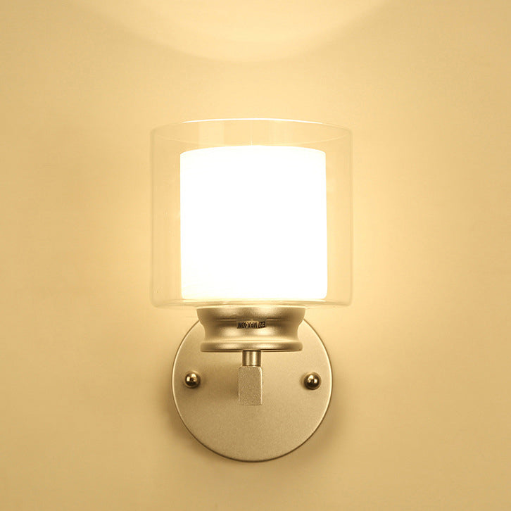 Modern Minimalist Round Cylinder Iron Glass 1-Light Wall Sconce Lamp For Bedroom