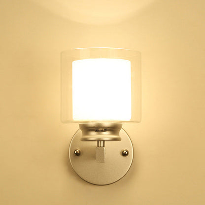 Modern Minimalist Round Cylinder Iron Glass 1-Light Wall Sconce Lamp For Bedroom
